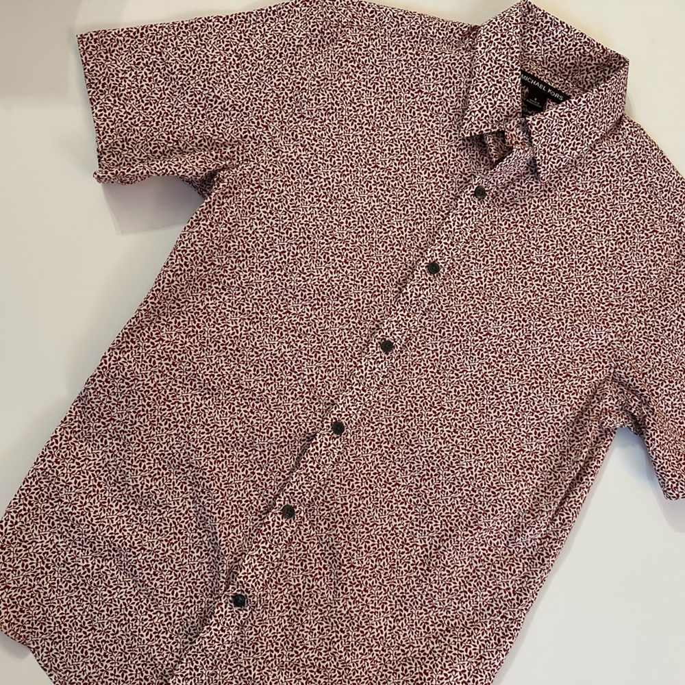 Michael Kors Men's Maroon White Floral Print Button Down Shirt